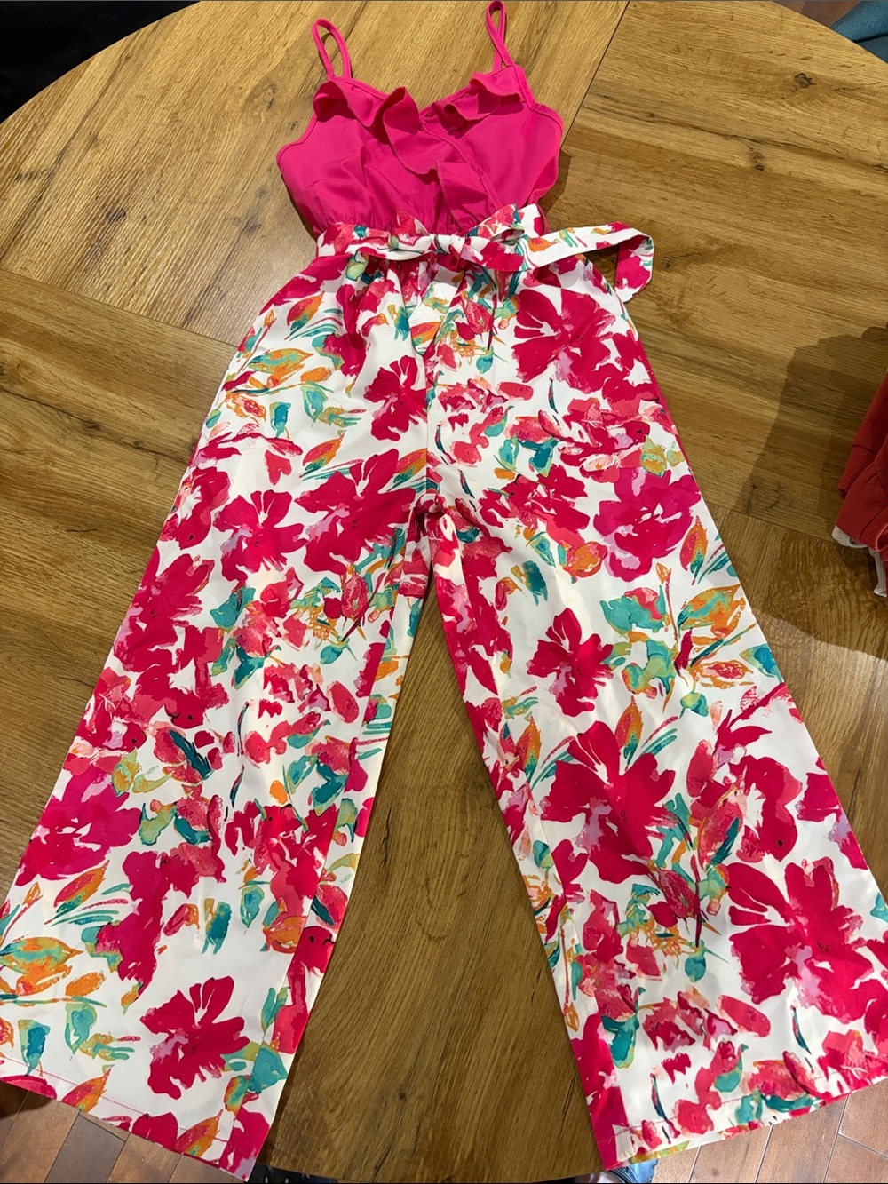 SHEIN Hot Pink Floral Wide-Leg Jumpsuit